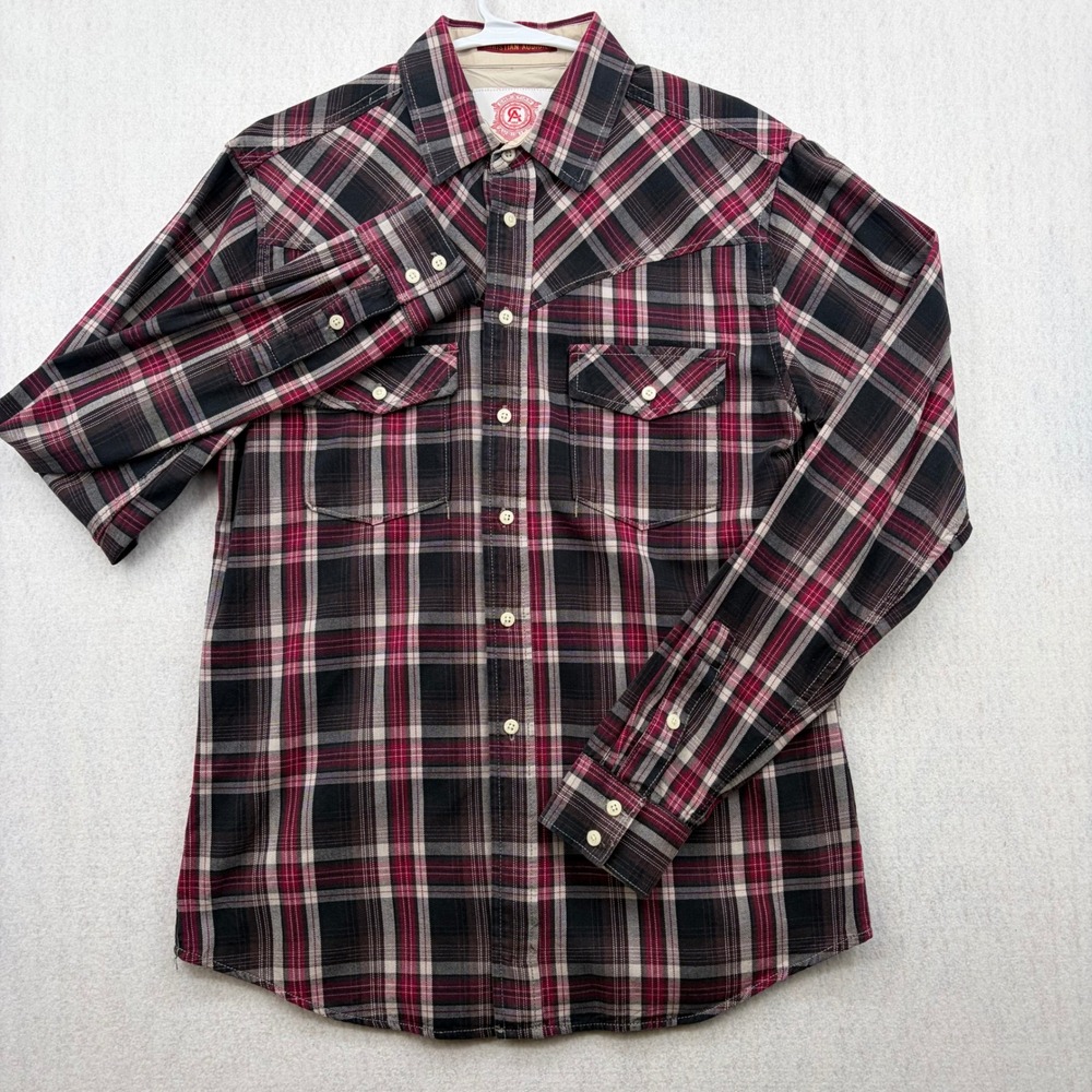 Christian Audigier Mens Plaid Western Button Down Shirt Red Black White Size M